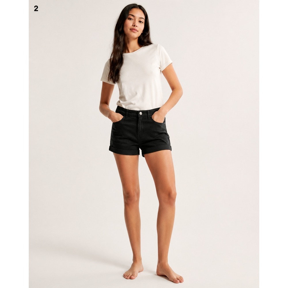 H&M Jean Shorts Womens 4 Black Cotton Rolled Hem‎ Mid Rise Short